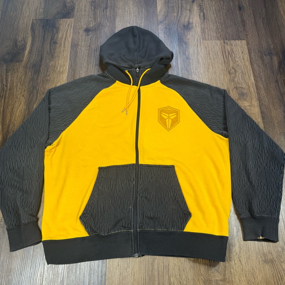 Y2K Nike Kobe Bryant Hoodie Mens XL Black Yellow Mamba KB24 Full Zip VTG RARE